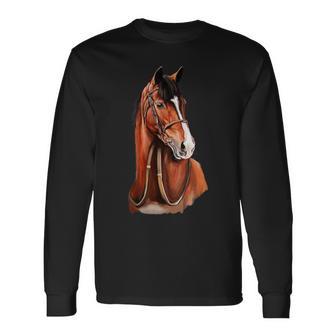 Tête Cheval Brun Cavalier T-shirt à manches longues - Cadeauxyz