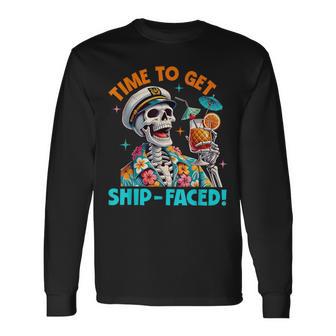 Time To Get Ship Faced Skeleton Man Hawaii Beach Summer Long Sleeve T-Shirt - Thegiftio UK