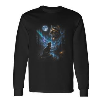Tortoiseshell Cat Howling At Moon Vintage Cat Halloween Long Sleeve T-Shirt - Thegiftio UK