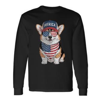 Tri Color Corgi 4Th Of July Us American Flag Dog Patriotic Long Sleeve T-Shirt - Thegiftio UK