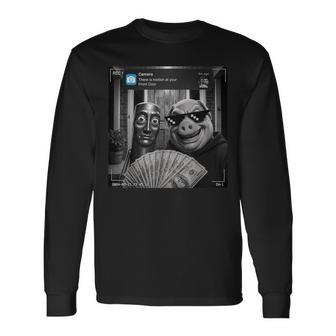 Tung Tung Tungahur John Pork Meme Brainrot Door Motion 長袖Tシャツ - Kawaiitshirt