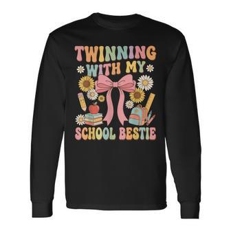 Twinning With My School Bestie Cute Matching Friend Twin Day Long Sleeve T-Shirt | Mazezy