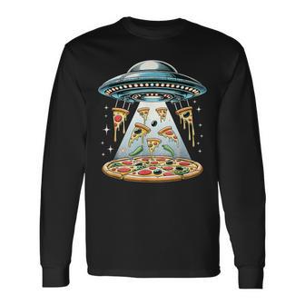 Ufo エイリアン 食べるピザ誘拐 面白い食べ物愛好家 長袖Tシャツ - Kawaiitshirt