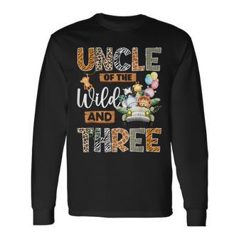 Uncle Of The Wild And Three 3Rd Birthday Boy Safari Truck Long Sleeve T-Shirt - Thegiftio UK
