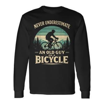 Never Underestimate An Old Guy On A BicycleCycling Bike Men Long Sleeve T-Shirt - Thegiftio