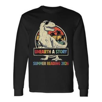 Unearth A Story Summer Reading 2026 Dinosaur Lover Vintage Long Sleeve T-Shirt - Monsterry