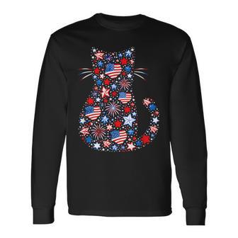 Usa Flag Lucky Clover Patriotic 4Th July Cat Lover Long Sleeve T-Shirt - Monsterry