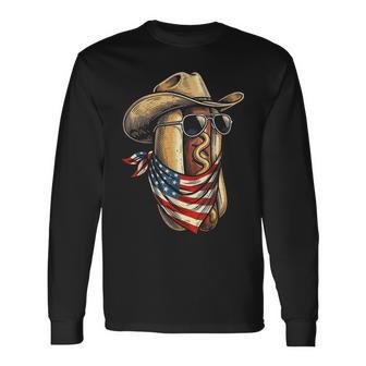 Usa Patriotic Cowboy Hotdog Western 4Th Of July Long Sleeve T-Shirt - Thegiftio UK