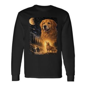 Vintage 90S Golden Retriever Howling At The Moon Dog Lover Long Sleeve T-Shirt - Monsterry