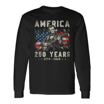 Vintage Abraham Lincoln Abe Lincoln Playing Guitar 250 Years Long Sleeve T-Shirt - Thegiftio UK