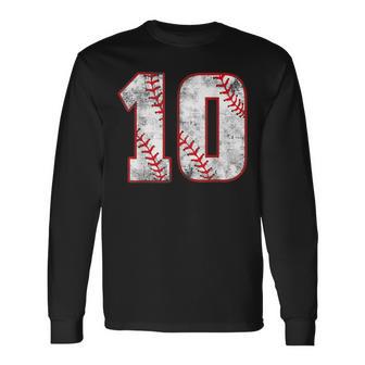 Vintage Baseball 10 Jersey Number Long Sleeve T-Shirt - Thegiftio