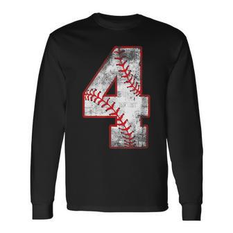 Vintage Baseball 4 Jersey Number Long Sleeve T-Shirt - Thegiftio