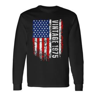 Vintage Born 1975 Regalos De Cumpleaños Con Laieja Bandera Americana Camiseta de manga larga - Regaloses