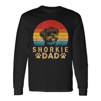 Vintage Cool Shorkie Dad Dog Lovers Paw Print Fathers Day Long Sleeve T-Shirt - Monsterry UK