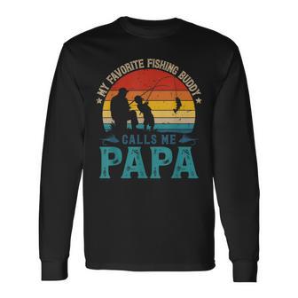 Vintage Favorite Fishing Buddy Calls Me Papa Fish Man Sunset Long Sleeve T-Shirt - Thegiftio UK