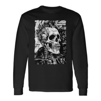 Vintage Graffiti Biker Rocker Skeleton Punk Horror Skull Long Sleeve T-Shirt - Thegiftio UK