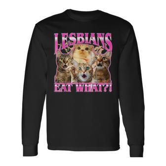 Vintage Lesbians Eat What Offensive Cat 90S Graphic Long Sleeve T-Shirt - Thegiftio UK