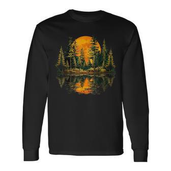 Vintage Nature Reflection Forest Trees Outdoor Wildlife Long Sleeve T-Shirt - Thegiftio