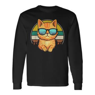 Vintage Orange Tabby Cat Cute Friendly Cat With Sunglasses Long Sleeve T-Shirt - Thegiftio UK