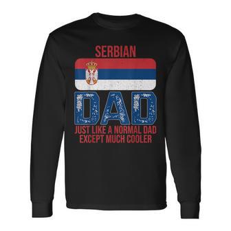 Vintage Serbian Dad Serbia Flag For Father's Day Long Sleeve T-Shirt - Thegiftio UK