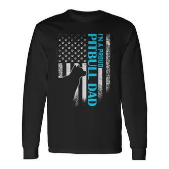 Vintage Usa American Flag I'm A Proud Pitbull Dad Pittie Dog Long Sleeve T-Shirt - Monsterry UK