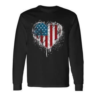 Vintage Usa Heart 4Th Of July Patriotic American Flag Long Sleeve T-Shirt - Thegiftio UK