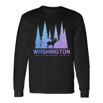 Washington The Evergreen State Moose Nature Lover Long Sleeve T-Shirt - Thegiftio UK