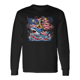 Washington Riding Shark July 4Th American Flag Patriot Long Sleeve T-Shirt - Thegiftio UK