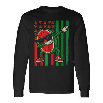 Graphic Watermelon American Flag Dabbing Watermelon Lover Long Sleeve T-Shirt - Thegiftio UK