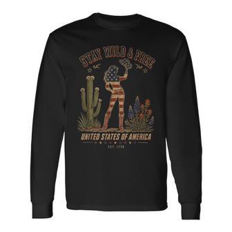 Western Cowgirl Patriotic Flag Long Sleeve T-Shirt - Thegiftio UK