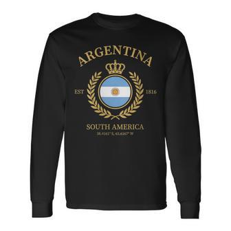 Women's Argentina Vintage Crest With Golden Crown And Laurel Wreath Long Sleeve T-Shirt - Thegiftio UK