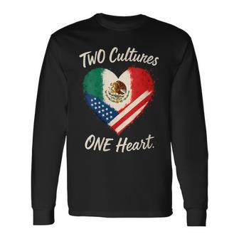 Women's Two Cultures One Heart Half American Half Mexican Usa Mexico Long Sleeve T-Shirt - Thegiftio UK