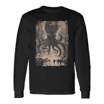 Y2k Hip Hop Fashionヒップホップ メンズ レディース ストリートウェア レトロホラー モンスター タコ 長袖Tシャツ - Kawaiitshirt