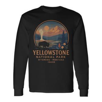 Yellowstone National Park Vintage Bison Geyser Long Sleeve T-Shirt - Thegiftio UK