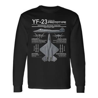 Yf-23ステルス戦闘機ミリタリージェットスペックインフォグラフィック 長袖Tシャツ - Kawaiitshirt