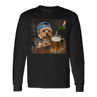Yorkie Drinking Beer Dog Meme Long Sleeve T-Shirt | Mazezy