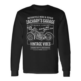 Zacharyのガレージバイクデザイン 長袖Tシャツ - Kawaiitshirt