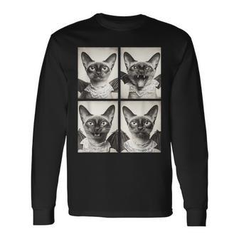 おもしろい 吸血鬼 シャム猫 コウモリのコスチューム 猫 ハロウィン 長袖Tシャツ - Kawaiitshirt
