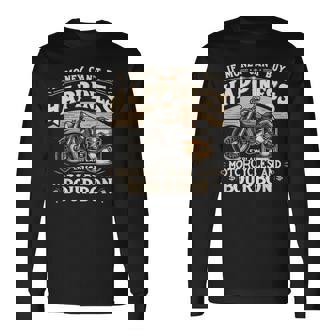 お金で幸せが買えないならバーボンとバイクを解説 長袖Tシャツ - Kawaiitshirt