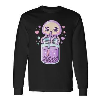 かわいい クラゲ ドリンク ボバティー カワイイ バブルティー アニメ 長袖Tシャツ - Kawaiitshirt
