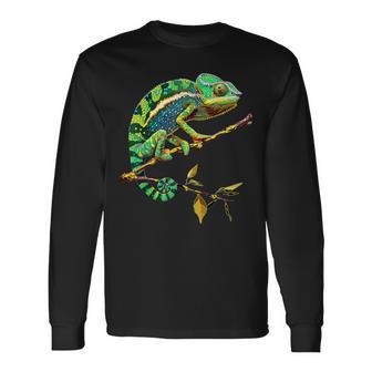かわいいカラフルなカメレオントカゲ動物愛好家のアート 長袖Tシャツ - Kawaiitshirt