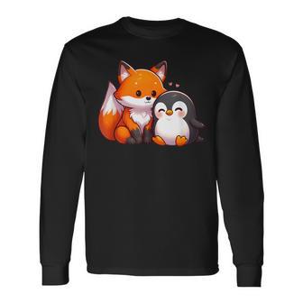 かわいいキツネとペンギンのデザイン 長袖Tシャツ - Kawaiitshirt