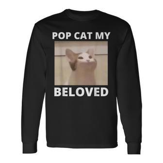 かわいいポップキャットミーム ポップキャット 面白い猫のミーム 長袖Tシャツ - Kawaiitshirt