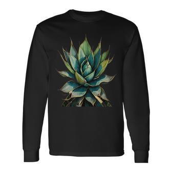 アガベ植物コレクターアガベメキシカン民俗画 長袖Tシャツ - Kawaiitshirt