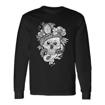 アジアの髑髏と蛇のグラフィック 長袖Tシャツ - Kawaiitshirt