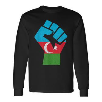アゼルバイジャン 国旗 アゼルバイジャン ルーツ 手拳 パワー アゼルバイジャン 長袖Tシャツ - Kawaiitshirt