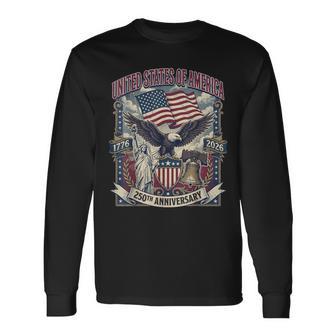 アメリカ250周年記念フラッグ イーグル&リバティ Usa 250年 長袖Tシャツ - Kawaiitshirt