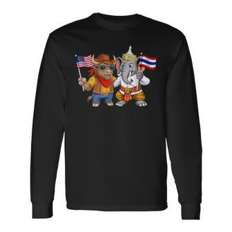 アメリカ・タイ国旗 誇り高いタイ系アメリカ人のルーツ タイ系アメリカ人の遺産 長袖Tシャツ - Kawaiitshirt