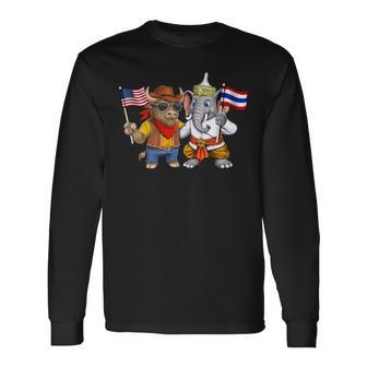 アメリカ・タイ国旗 誇り高いタイ系アメリカ人のルーツ タイ系アメリカ人の遺産 長袖tシャツ 長袖Tシャツ - Kawaiitshirt