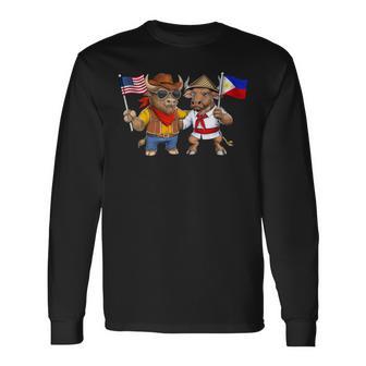 アメリカ・フィリピン国旗 誇り高いフィリピン系アメリカ人のルーツ フィリピン系アメリカ人の遺産 長袖tシャツ 長袖Tシャツ - Kawaiitshirt